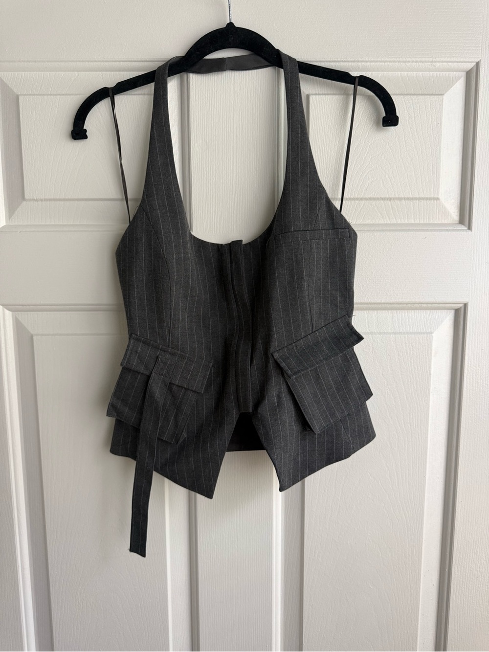 Charcoal Pinstripe Halter Vest Top